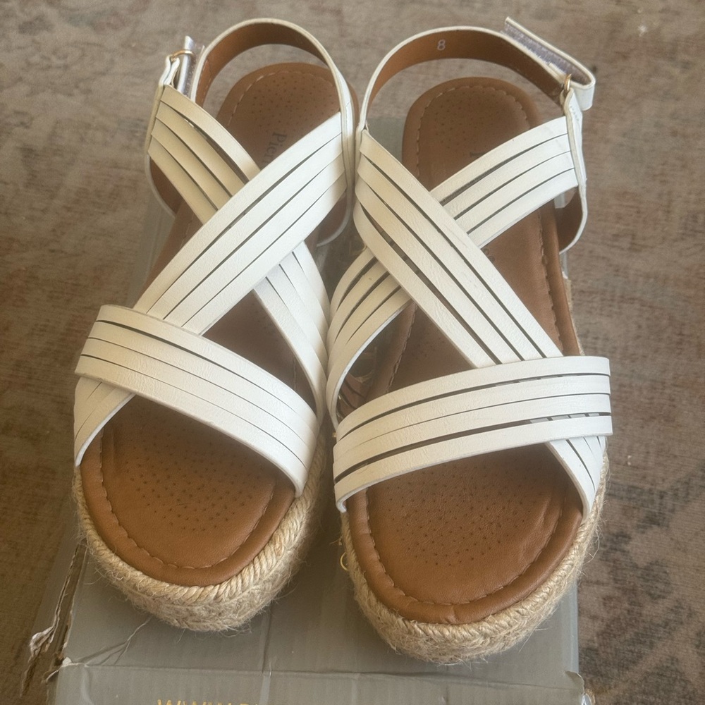 Pierre Dumas White Espadrille Shoes with Strappy Design Buckle